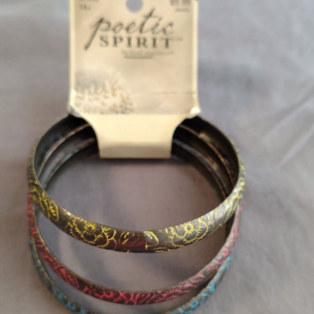 Poetic Spirit Multicolor Floral Bangle Bracelet Set of 3 - Picture 1 of 2